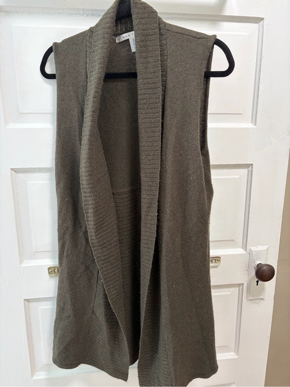 Max Studio Olive Sleeveless Open Front Knit Cardigan Vest